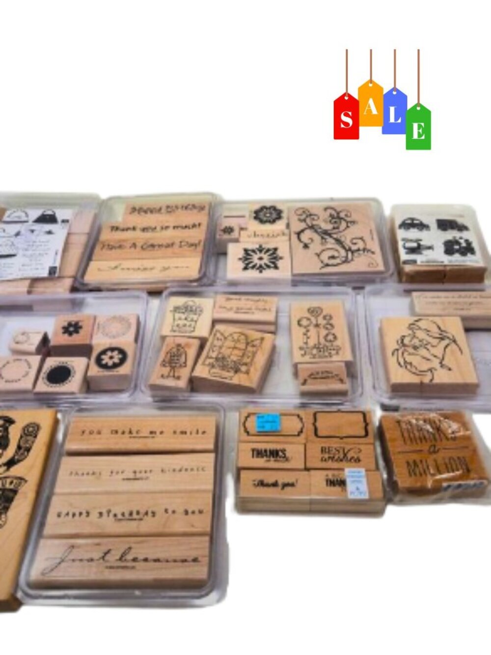 Vintage Stampin' Up! Lot of 8 Large + Other Stamp Sets w/ Wood Blocks EUC